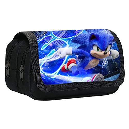 Bonamana Pencil Case for Kid, Sonic Large Capacity Anime Pen Case Cartoon Pencil Bag Pouch Holder Desk Organizer with Multi Compartments for Children's Students Office School Gift (Sonic Running)