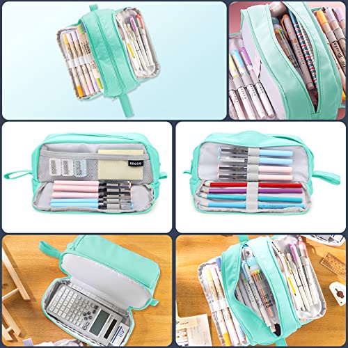 Eucomir Pencil Case with 4 Compartments for Girls Boys, Large Pencil Case Stationery Organizer Aesthetic Pencil Case for Kids Women Men Teenagers Students,Green