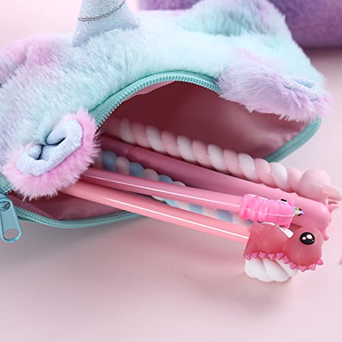 LIUJUNH Unicorn Pencil Case Pencil Holder Bag Fluffy Pencil Bag Faux Fur Pencil Bag Faux Fur Pencil Case Zipper Pen Pouch for Home School