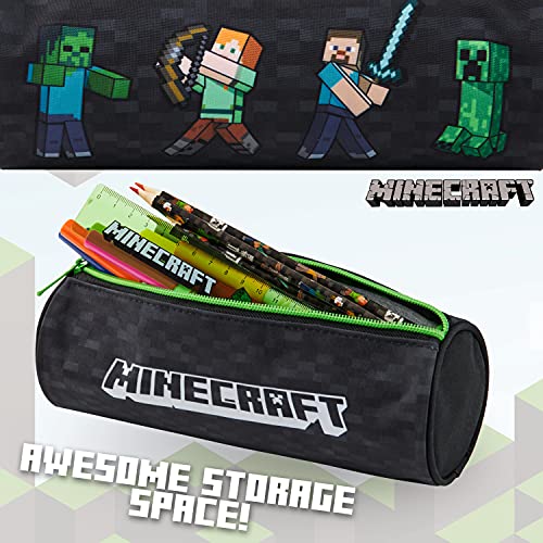 Minecraft School Pencil Case – Boys' Gamer School Pencil Case – Round Pencil Case 22 cm – Video Games Design (Black)