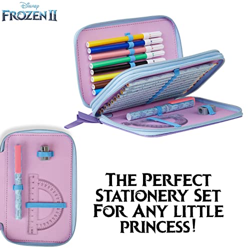 Disney Stitch Pencil Case with Stationery for Girls Frozen Filled Pencil Case School Supplies Colouring Pencils Coloured Markers Stitch Gifts for Girls (Frozen Double Zip)