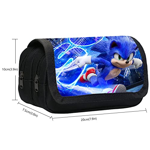Bonamana Pencil Case for Kid, Sonic Large Capacity Anime Pen Case Cartoon Pencil Bag Pouch Holder Desk Organizer with Multi Compartments for Children's Students Office School Gift (Sonic Running)