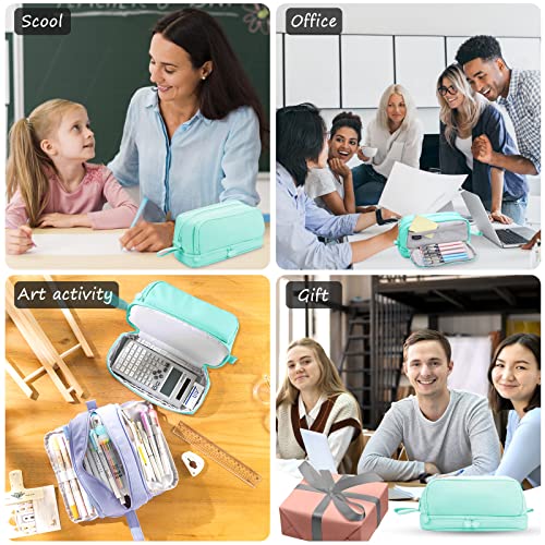 Eucomir Pencil Case with 4 Compartments for Girls Boys, Large Pencil Case Stationery Organizer Aesthetic Pencil Case for Kids Women Men Teenagers Students,Green