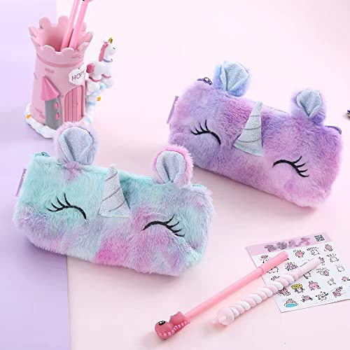 LIUJUNH Unicorn Pencil Case Pencil Holder Bag Fluffy Pencil Bag Faux Fur Pencil Bag Faux Fur Pencil Case Zipper Pen Pouch for Home School