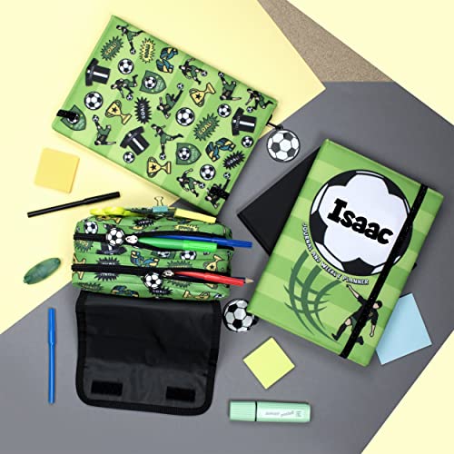 Fringoo Personalised Kids Pencil Case 2 Compartment Large Stationery Pouch School Accessories Organiser Funny Cute School Pencil Case for Girls Boys (Football)