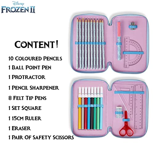 Disney Stitch Pencil Case with Stationery for Girls Frozen Filled Pencil Case School Supplies Colouring Pencils Coloured Markers Stitch Gifts for Girls (Frozen Double Zip)