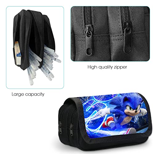 Bonamana Pencil Case for Kid, Sonic Large Capacity Anime Pen Case Cartoon Pencil Bag Pouch Holder Desk Organizer with Multi Compartments for Children's Students Office School Gift (Sonic Running)