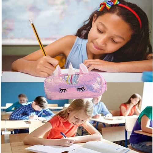 Glitter Unicorn Pencil Case Stationery Bag Pencil Holder Bag Kids Zipper Pouch Bag Office Pen Holder Organizer for Student College Adult School Supplies