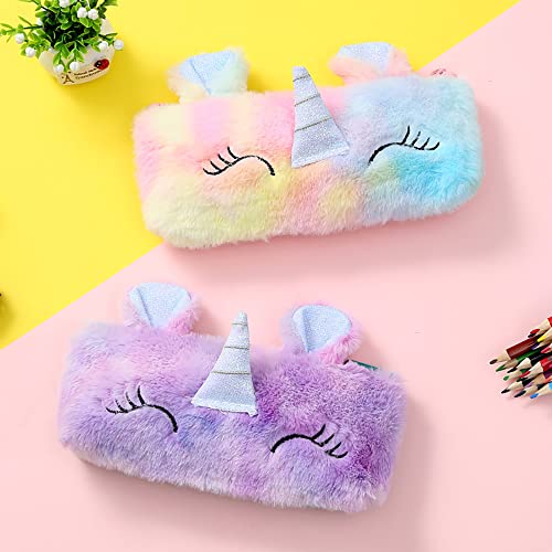 LIUJUNH Unicorn Pencil Case Pencil Holder Bag Fluffy Pencil Bag Faux Fur Pencil Bag Faux Fur Pencil Case Zipper Pen Pouch for Home School