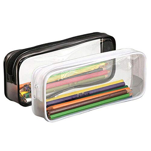 2 PCS Clear Pencil Case, ARKIM Big Capacity Clear Exam Pencil Case Pouch, PVC Zipper Large Black Pen Pencil Case for Teenage Boys Girls Women