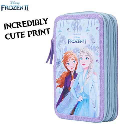 Disney Stitch Pencil Case with Stationery for Girls Frozen Filled Pencil Case School Supplies Colouring Pencils Coloured Markers Stitch Gifts for Girls (Frozen Double Zip)