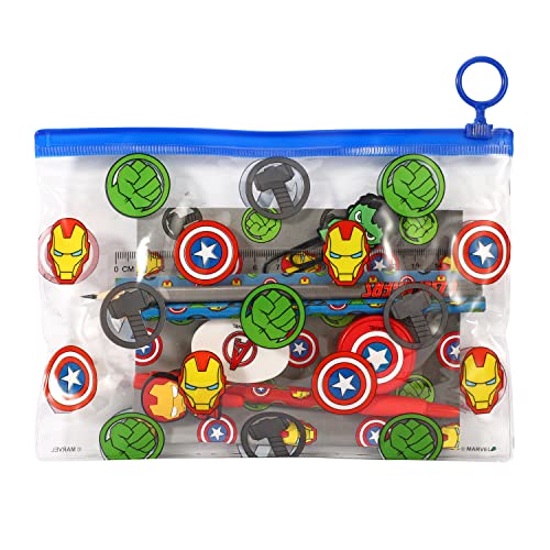 Avengers 9pcs Transparent Filled Pencil Case Stationery Set Waterproof Boys Girls Kids Children School Travel Exam