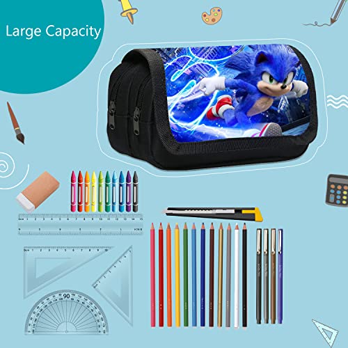 Bonamana Pencil Case for Kid, Sonic Large Capacity Anime Pen Case Cartoon Pencil Bag Pouch Holder Desk Organizer with Multi Compartments for Children's Students Office School Gift (Sonic Running)