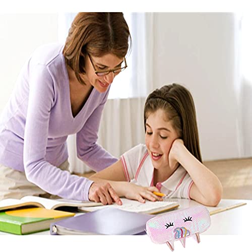 Glitter Unicorn Pencil Case Stationery Bag Pencil Holder Bag Kids Zipper Pouch Bag Office Pen Holder Organizer for Student College Adult School Supplies