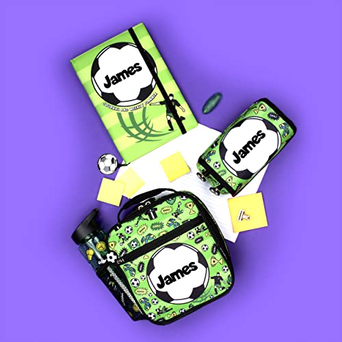 Fringoo Personalised Kids Pencil Case 2 Compartment Large Stationery Pouch School Accessories Organiser Funny Cute School Pencil Case for Girls Boys (Football)