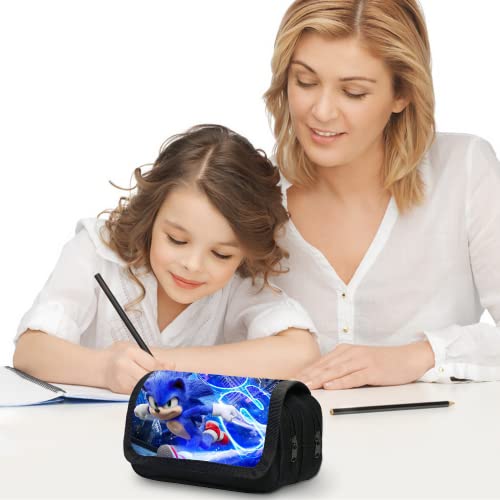 Bonamana Pencil Case for Kid, Sonic Large Capacity Anime Pen Case Cartoon Pencil Bag Pouch Holder Desk Organizer with Multi Compartments for Children's Students Office School Gift (Sonic Running)