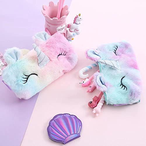 LIUJUNH Unicorn Pencil Case Pencil Holder Bag Fluffy Pencil Bag Faux Fur Pencil Bag Faux Fur Pencil Case Zipper Pen Pouch for Home School
