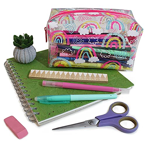 Fashion Stationery Pencil Case Girls Kids Clear Pink Rainbow Pencil Cases Cosmetic Make Up Bag Travel Bag