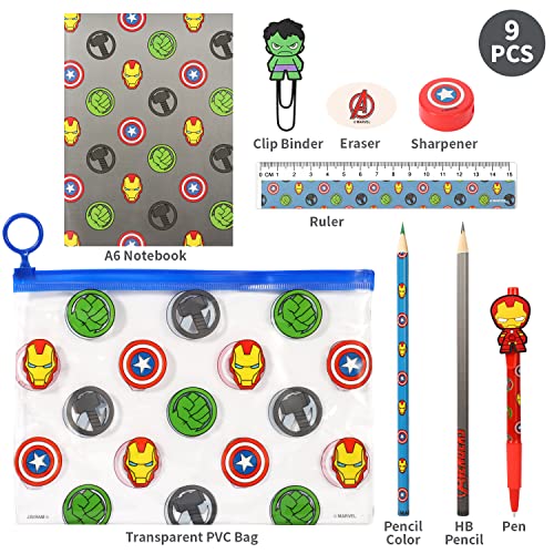 Avengers 9pcs Transparent Filled Pencil Case Stationery Set Waterproof Boys Girls Kids Children School Travel Exam