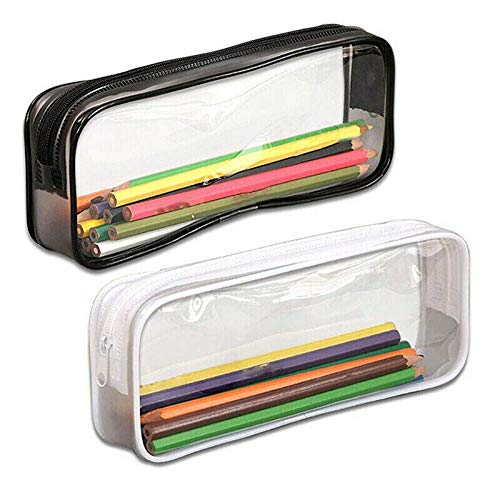 2 PCS Clear Pencil Case, ARKIM Big Capacity Clear Exam Pencil Case Pouch, PVC Zipper Large Black Pen Pencil Case for Teenage Boys Girls Women