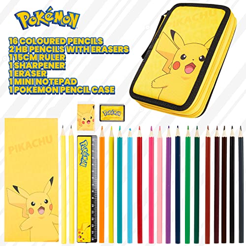 Pokemon Pencil Case for Boys, Pikachu Filled Pencil Case Stationery Set