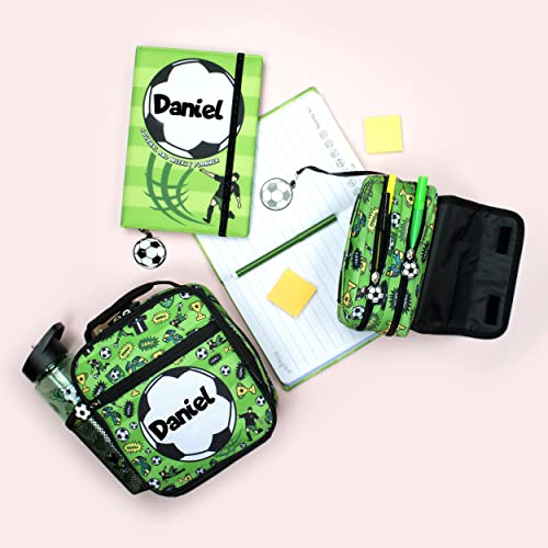 Fringoo Personalised Kids Pencil Case 2 Compartment Large Stationery Pouch School Accessories Organiser Funny Cute School Pencil Case for Girls Boys (Football)