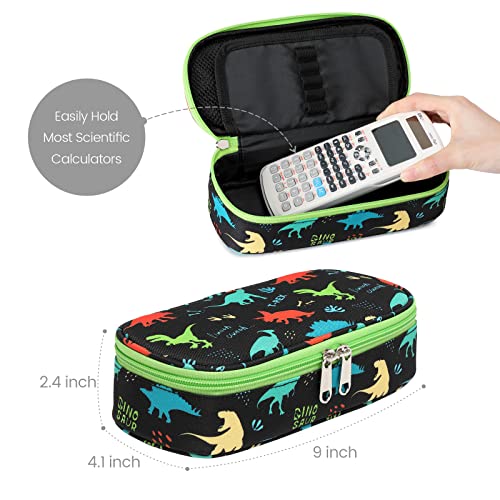 Bagseri Pencil Case Boys, Large Capacity Pen Pouch with Double Zip Closure Cute Pencil Case Stationery Desk Organizer for Kids School Office Supplies Kids Pencil Case(Black/Dinosaur)