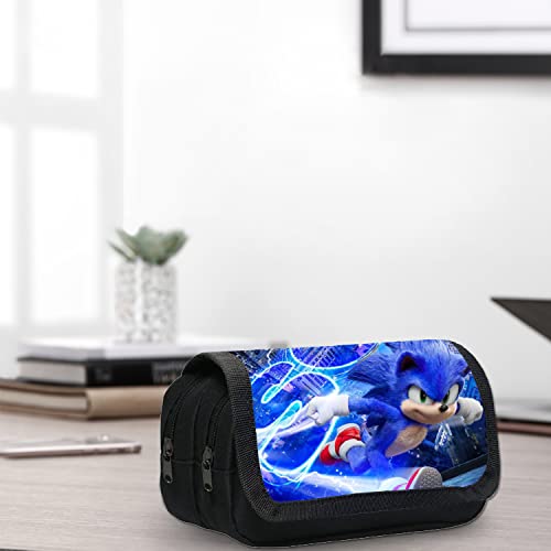 Bonamana Pencil Case for Kid, Sonic Large Capacity Anime Pen Case Cartoon Pencil Bag Pouch Holder Desk Organizer with Multi Compartments for Children's Students Office School Gift (Sonic Running)