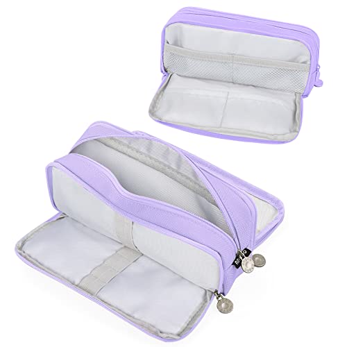 Coolzon Large Pencil Case for Girls Boys,Big Capacity Pencil Cases with 3 Compartments Pen Bag Pouch Holder School Stationery Organizer Makeup Cosmetic Bag for Kids Women Men Teenagers Student,Purple