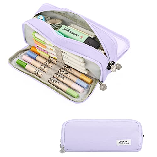 Yordawn Pencil Case Large Pencil Cases for Girls Boys Big Capacity Pencil Pouch with 3 Compartments School Stationary Office Storage Makeup Bag for Kids Teenage Adults Women Men (Purple)