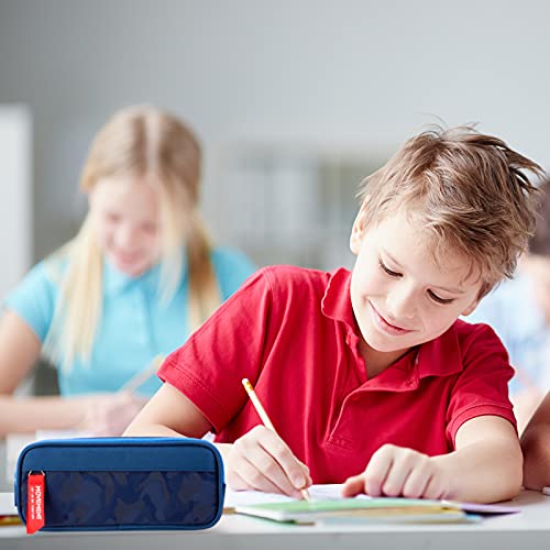 Large Pencil Case for Boys and Girls, TOYESS Lightweight Triple Pockets Pencil Cases with Big Compartments for School Stationary, Camouflage Blue（L）