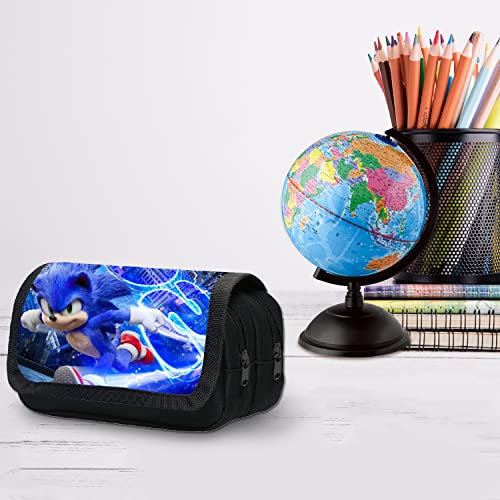 Bonamana Pencil Case for Kid, Sonic Large Capacity Anime Pen Case Cartoon Pencil Bag Pouch Holder Desk Organizer with Multi Compartments for Children's Students Office School Gift (Sonic Running)