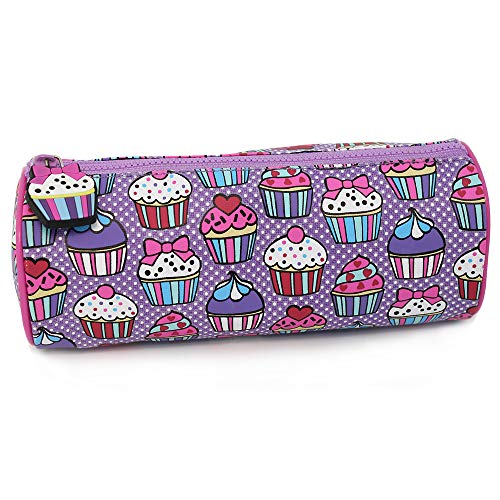 Fashion Stationery Pencil Cases Barrel Pencil Case Cupcake Dotty Purple Girls Kids Children's Back to School Pencil Case Pouch Christmas Stocking Fillers