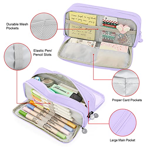 Yordawn Pencil Case Large Pencil Cases for Girls Boys Big Capacity Pencil Pouch with 3 Compartments School Stationary Office Storage Makeup Bag for Kids Teenage Adults Women Men (Purple)