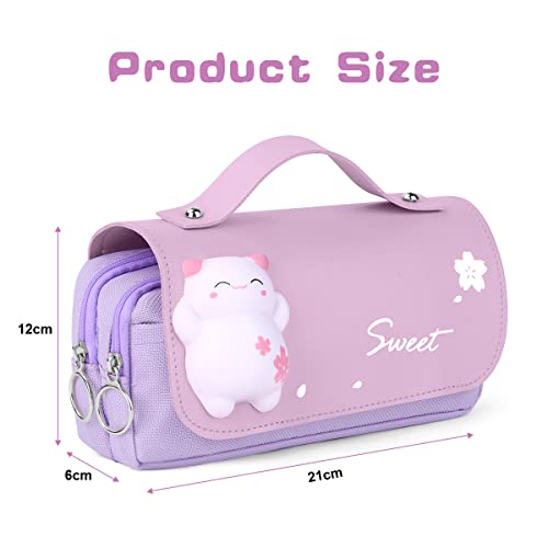 Vicloon Large Pencil Case, Big Capacity Pencil Pen Bag Multi Compartments Office Stationery Makeup Bag Stress Release Pencil Case School Students Girls Boys Teen Storage Organizer Gifts Purple