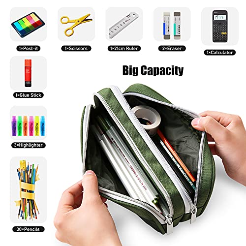 Large Pencil Case for Boys and Girls, TOYESS Lightweight Triple Pockets Pencil Cases with Big Compartments for School Stationary, Camouflage Blue（L）