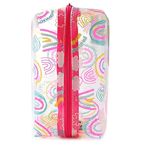 Fashion Stationery Pencil Case Girls Kids Clear Pink Rainbow Pencil Cases Cosmetic Make Up Bag Travel Bag