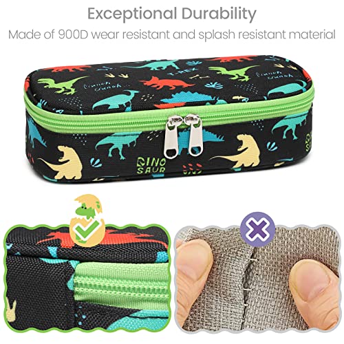 Bagseri Pencil Case Boys, Large Capacity Pen Pouch with Double Zip Closure Cute Pencil Case Stationery Desk Organizer for Kids School Office Supplies Kids Pencil Case(Black/Dinosaur)
