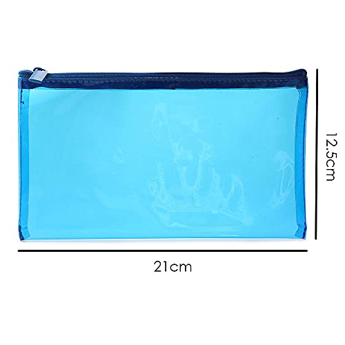 Fashion Stationery Pencil Cases for Boys Tinted Blue See Through Flat Pencil Case Pouch Girls Kids Children's Teenagers