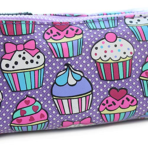 Fashion Stationery Pencil Cases Barrel Pencil Case Cupcake Dotty Purple Girls Kids Children's Back to School Pencil Case Pouch Christmas Stocking Fillers