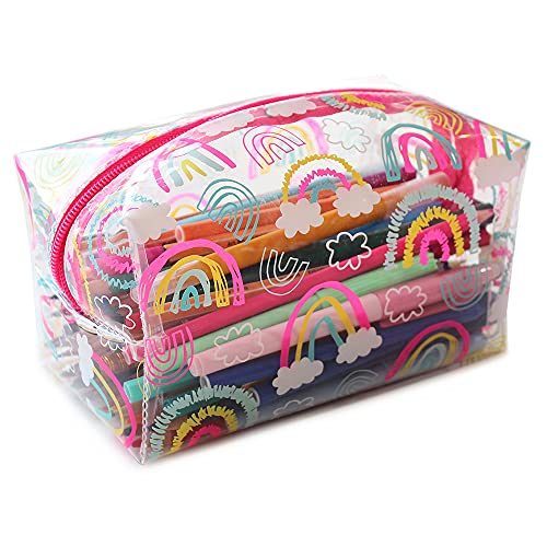 Fashion Stationery Pencil Case Girls Kids Clear Pink Rainbow Pencil Cases Cosmetic Make Up Bag Travel Bag
