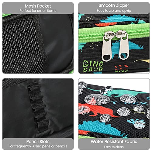 Bagseri Pencil Case Boys, Large Capacity Pen Pouch with Double Zip Closure Cute Pencil Case Stationery Desk Organizer for Kids School Office Supplies Kids Pencil Case(Black/Dinosaur)