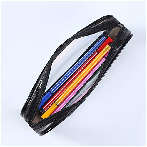 2 PCS Clear Pencil Case, ARKIM Big Capacity Clear Exam Pencil Case Pouch, PVC Zipper Large Black Pen Pencil Case for Teenage Boys Girls Women