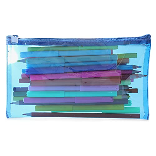 Fashion Stationery Pencil Cases for Boys Tinted Blue See Through Flat Pencil Case Pouch Girls Kids Children's Teenagers