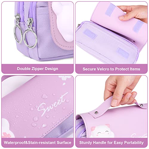 Vicloon Large Pencil Case, Big Capacity Pencil Pen Bag Multi Compartments Office Stationery Makeup Bag Stress Release Pencil Case School Students Girls Boys Teen Storage Organizer Gifts Purple