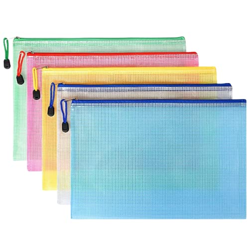 Crethink Large Clear Pencil Case Plastic Wallets,Clear File Bags Mesh Pencil Pouch (Yellow, Black, Blue, Green, Red, A5) (1 Pencil case, Random Color)