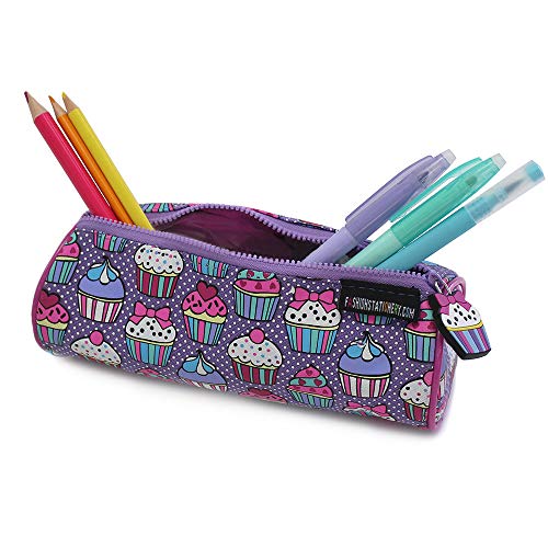 Fashion Stationery Pencil Cases Barrel Pencil Case Cupcake Dotty Purple Girls Kids Children's Back to School Pencil Case Pouch Christmas Stocking Fillers
