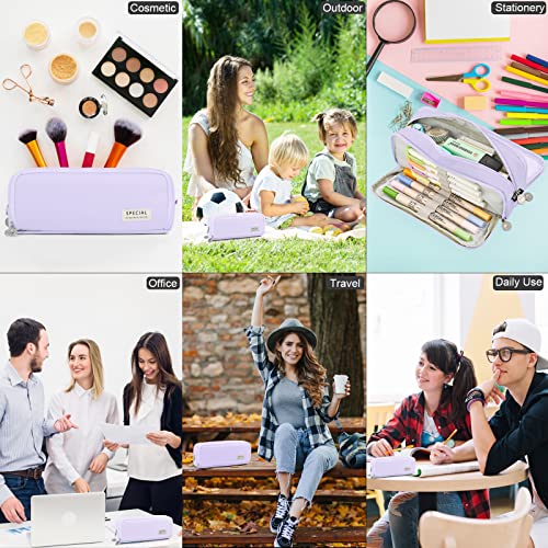 Yordawn Pencil Case Large Pencil Cases for Girls Boys Big Capacity Pencil Pouch with 3 Compartments School Stationary Office Storage Makeup Bag for Kids Teenage Adults Women Men (Purple)