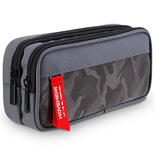 Cooyou Large Capacity Boys Pencil Case, 3 Compartments Pencil Case for Boys and Girls, Smooth Zipper Portable Pencil Pouch Gift, Grey