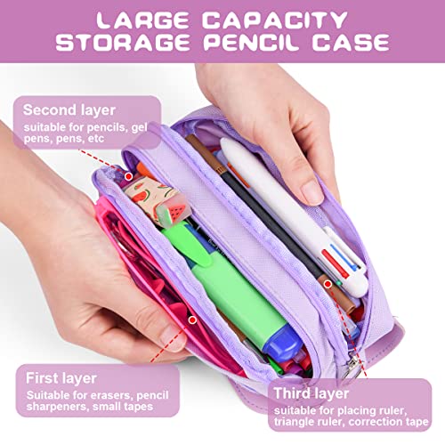 Vicloon Large Pencil Case, Big Capacity Pencil Pen Bag Multi Compartments Office Stationery Makeup Bag Stress Release Pencil Case School Students Girls Boys Teen Storage Organizer Gifts Purple
